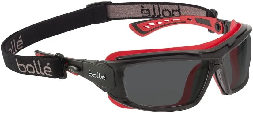 Bolle Safety Ultim8 Ultimate Glasses with Smoke Lens, Black/Red, Smoke, One Size