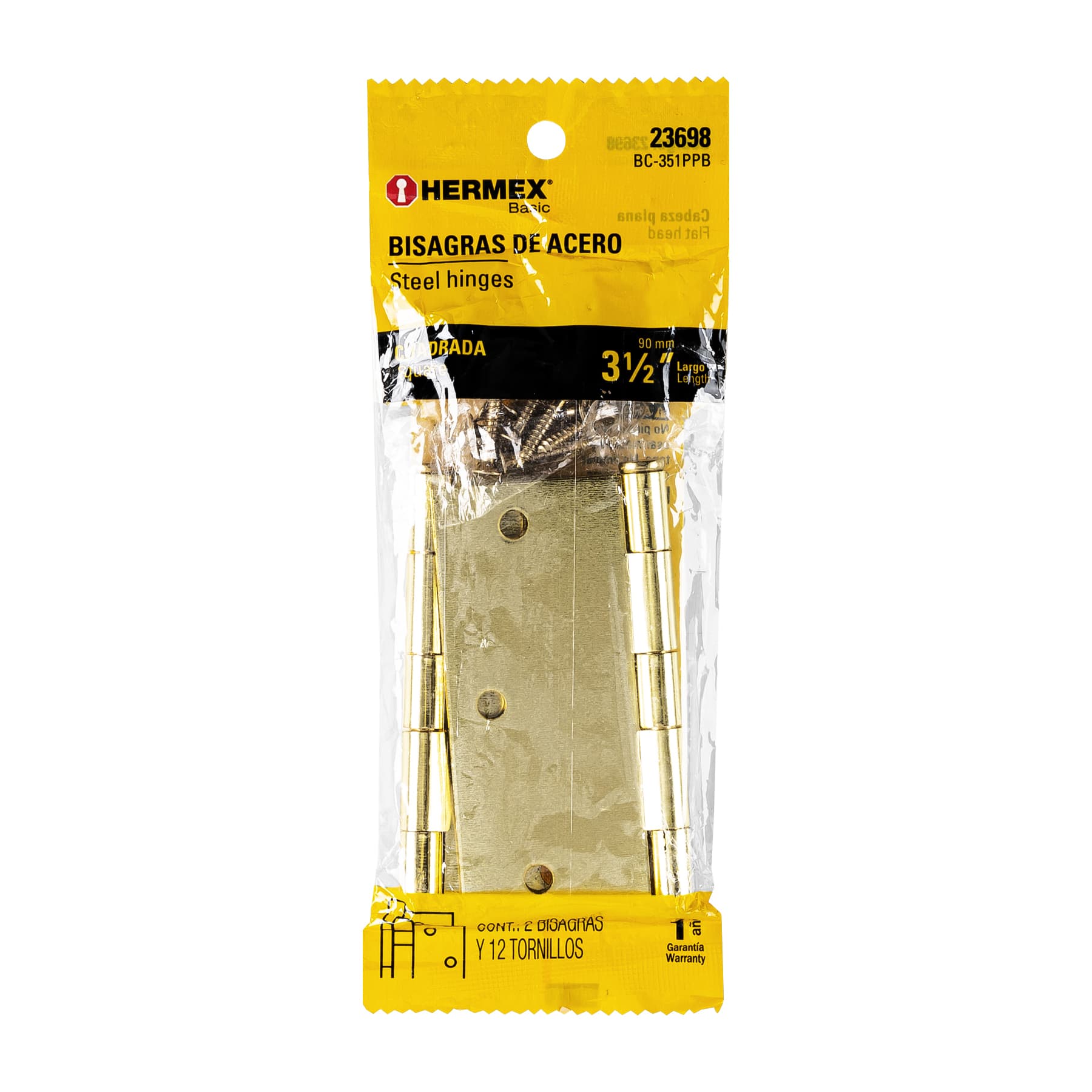 Bolsa c/2 bisagras cuadrada 3-1/2'acero latonado,HermexBasic - BC-351PPB / 23698