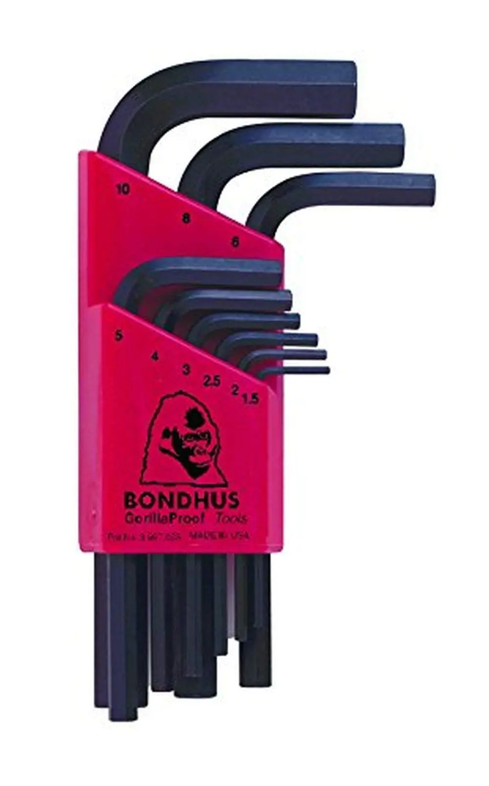 Bondhus 12299 Set of 9 Hex L-wrenches, Short Length, sizes 1.5-10mm