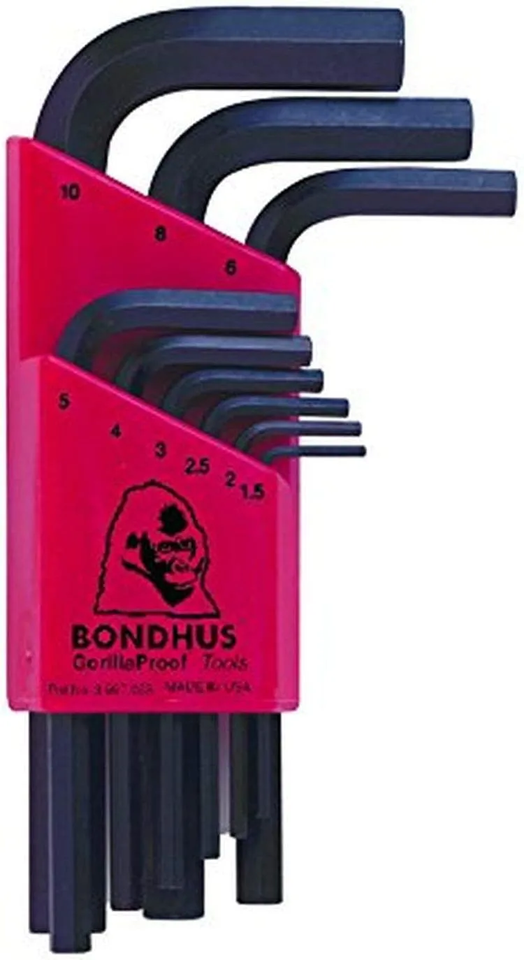 Bondhus 12299 Set of 9 Hex L-wrenches, Short Length, sizes 1.5-10mm
