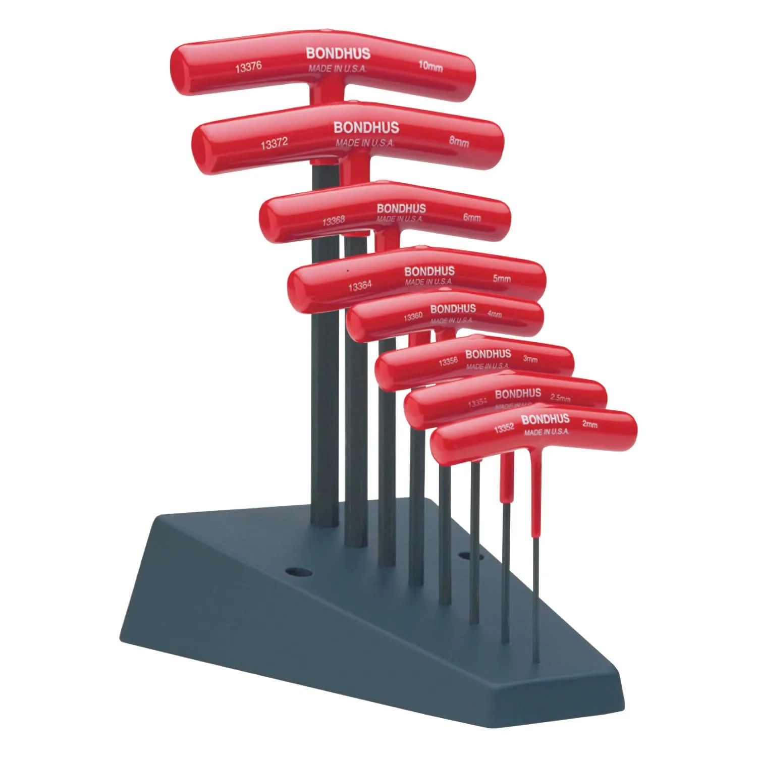 Bondhus 13389 Set of 8 Hex T-handles w/Stand, sizes 2-10mm, Multicolor, One Size