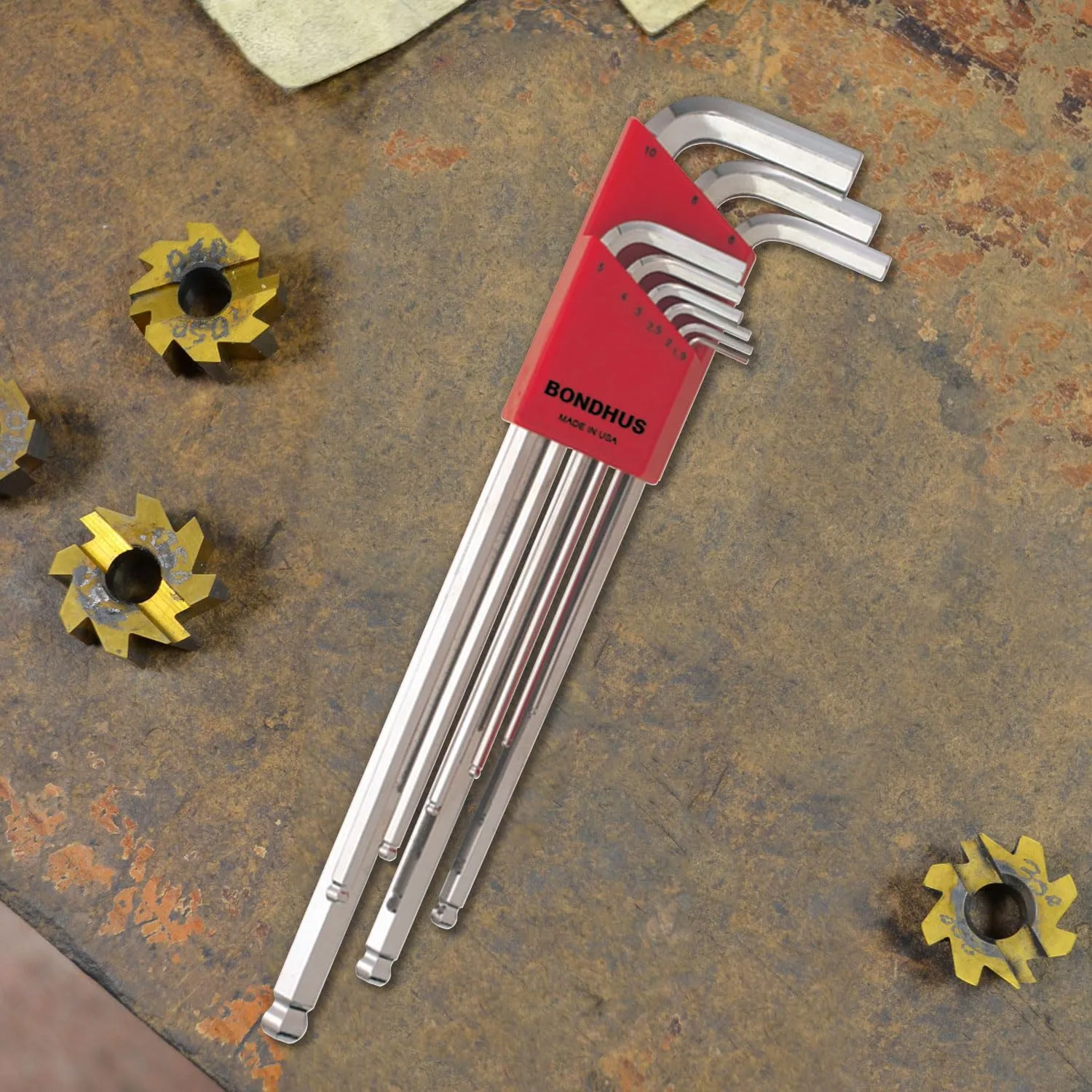 Bondhus 17099 Set of 9 Balldriver L-wrenches with BriteGuard Finish, Extra Long Length, sizes 1.5-10mm