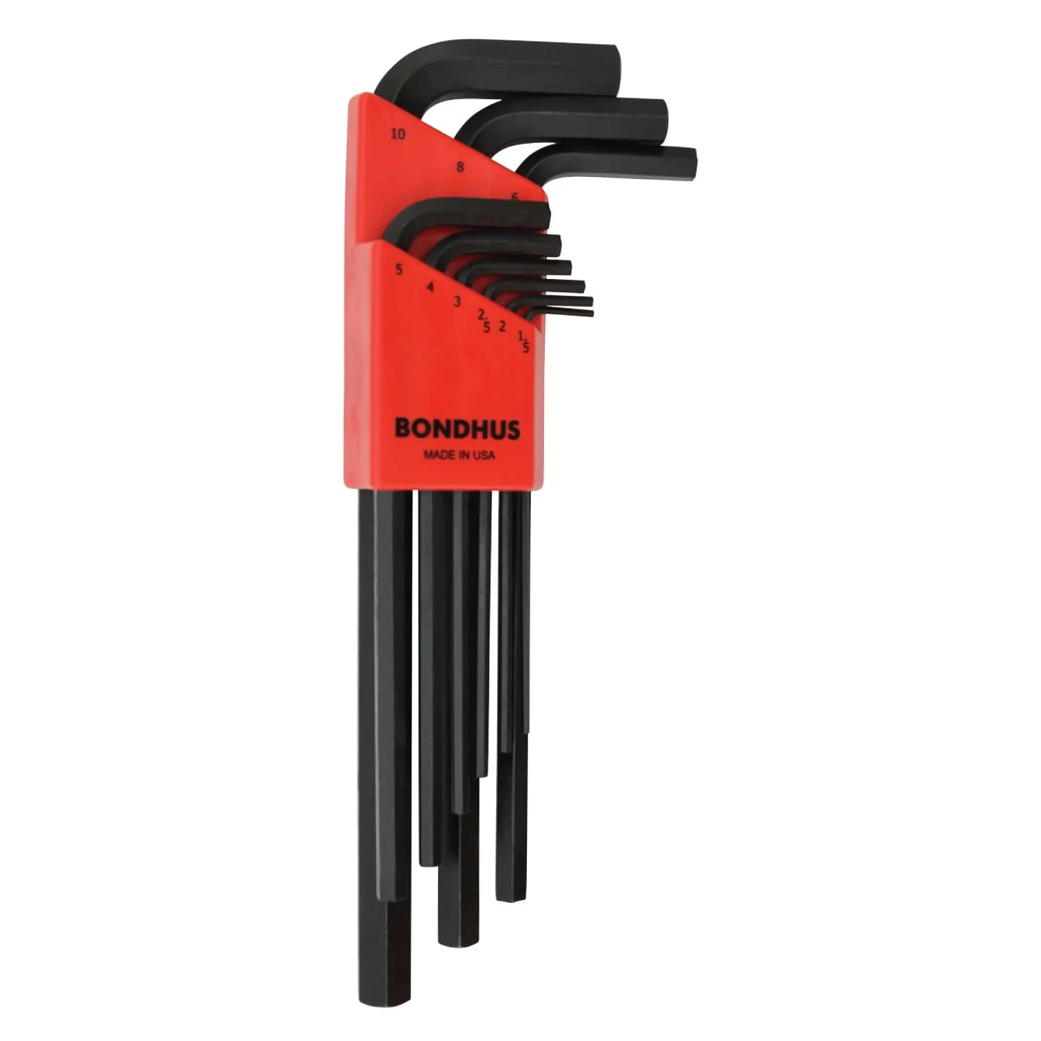 Bondhus 12199 Set of 9 Hex L-wrenches, Long Length, sizes 1.5-10mm