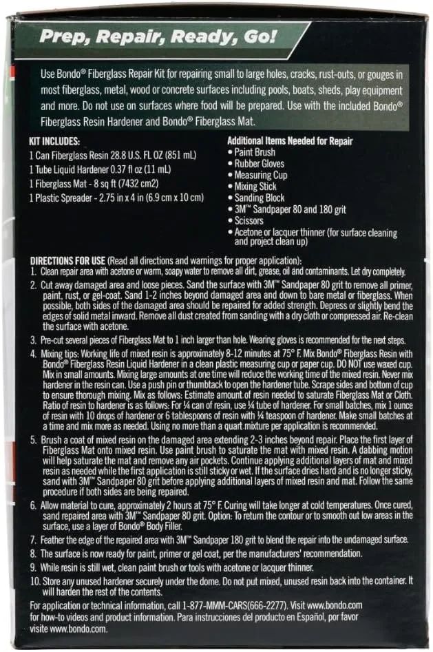 Bondo Fiberglass Resin Repair Kit, 00422, 0.9 Quart