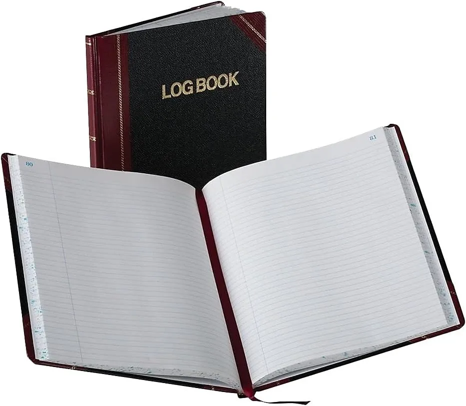 Boorum & Pease Log Book with Black/Red Covers, Record Rule, 10-3/8 x 8-1/8, 150 Pages (G21-150-R), White