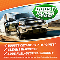 Boost towing-truck graphic highlighting cetane improvement, injector cleaning and fuel lubricity Boost towing-truck graphic highlighting cetane improvement, injector cleaning and fuel lubricity