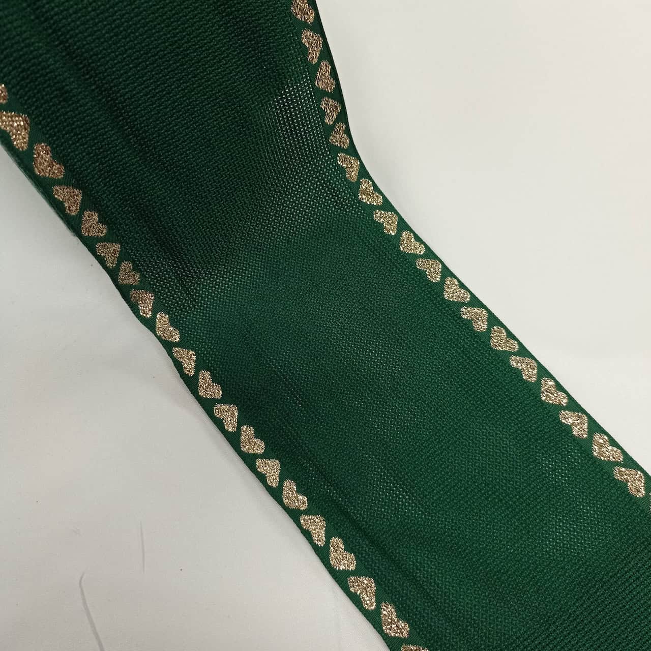 Bordo in tela aida alt. 11 cm - Verde e Cuori Oro Bordo in tela aida alt. 11 cm - Verde e Cuori Oro