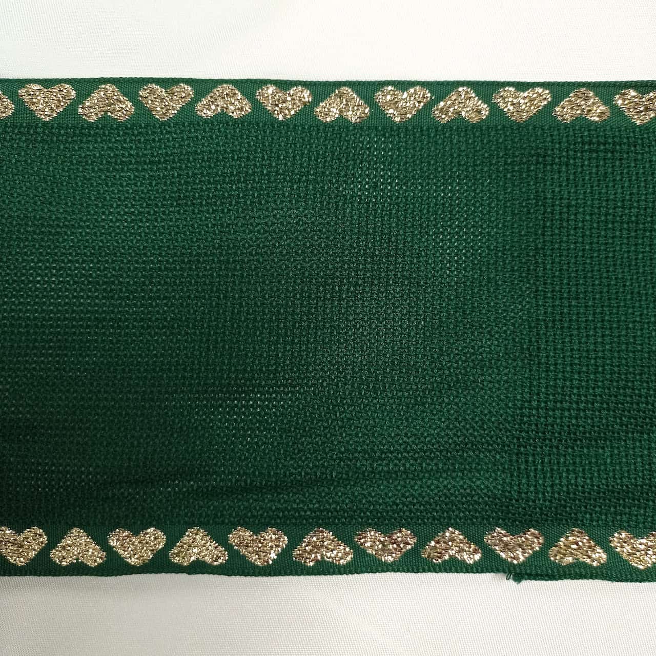 Bordo in tela aida alt. 11 cm - Verde e Cuori Oro Bordo in tela aida alt. 11 cm - Verde e Cuori Oro
