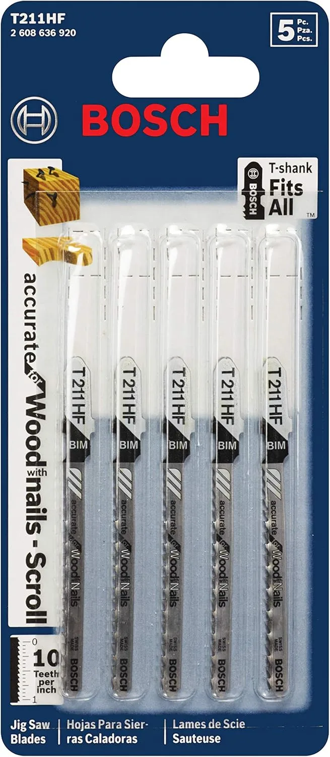 Bosch T-Shank Bi-Metal Jigsaw Blades, 5-Pack
