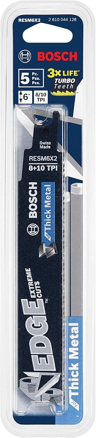 BOSCH RESM6X2 5 pc. 6 In. 8/10 TPI Edge Reciprocating Saw Blades for Thick Metal, Gold