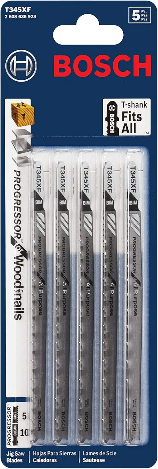 Bosch T-Shank Bi-Metal Jigsaw Blades, 5-Pack