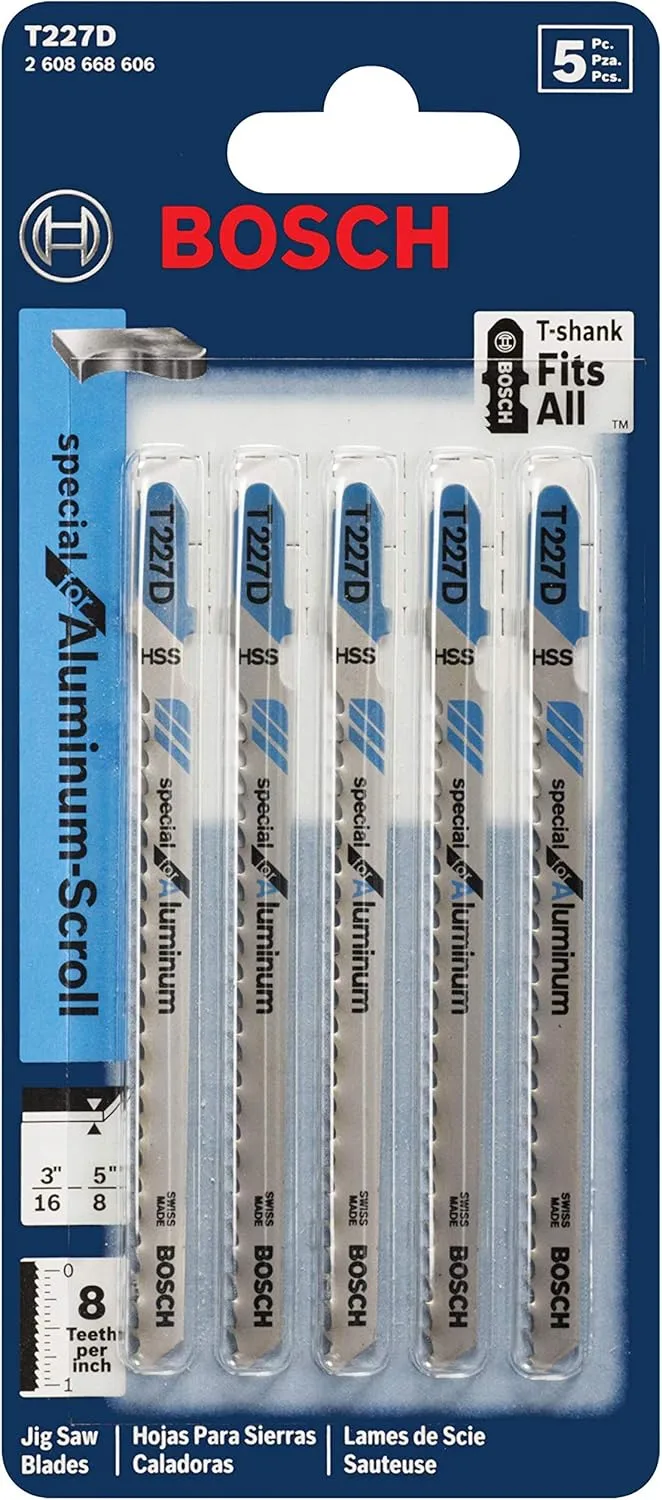 BOSCH T227D 5-Piece 4 In. 8 TPI Special for Aluminum T-Shank Jig Saw Blades