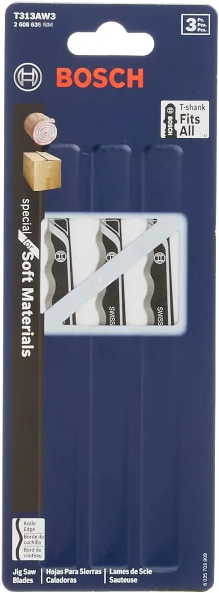 BOSCH T313AW3 3-Piece 6 In. Knife Edge T-Shank Jigsaw Blades