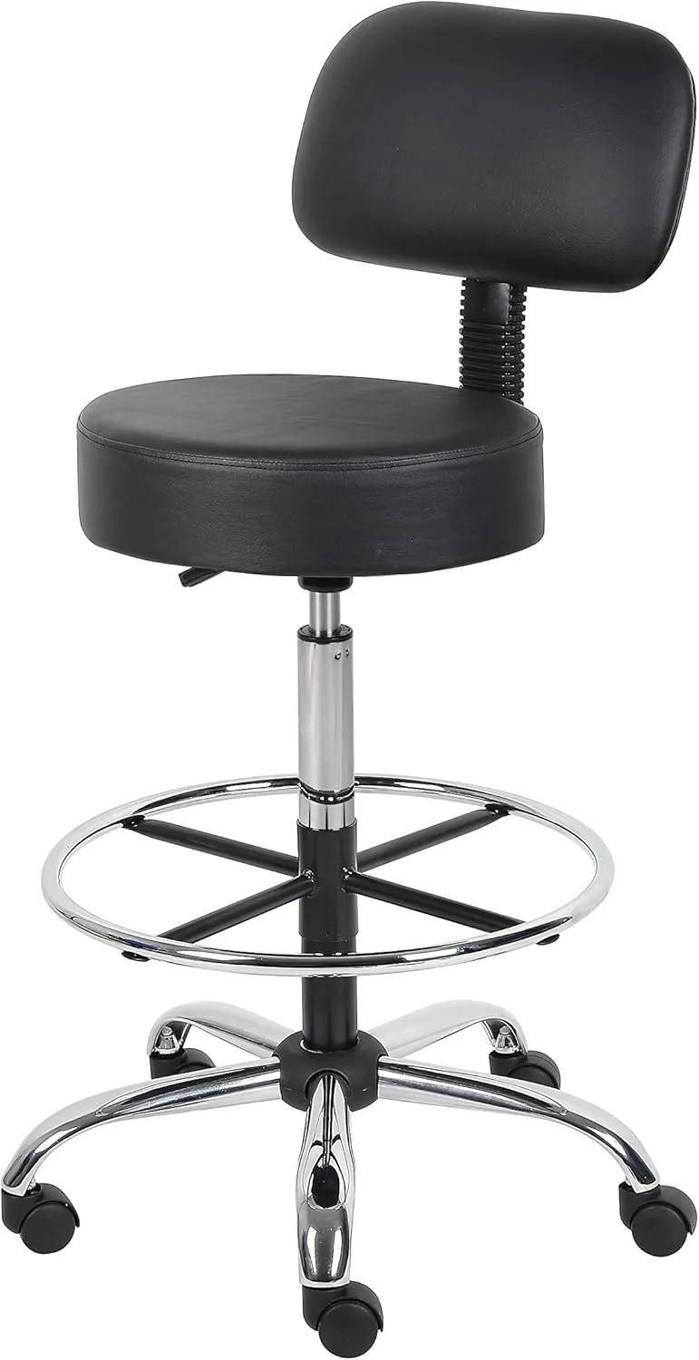 Adjustable Drafting Stool with Back and Removable Foot Rest: 28 to 34" Seat Height, 16 x 16" Seat
