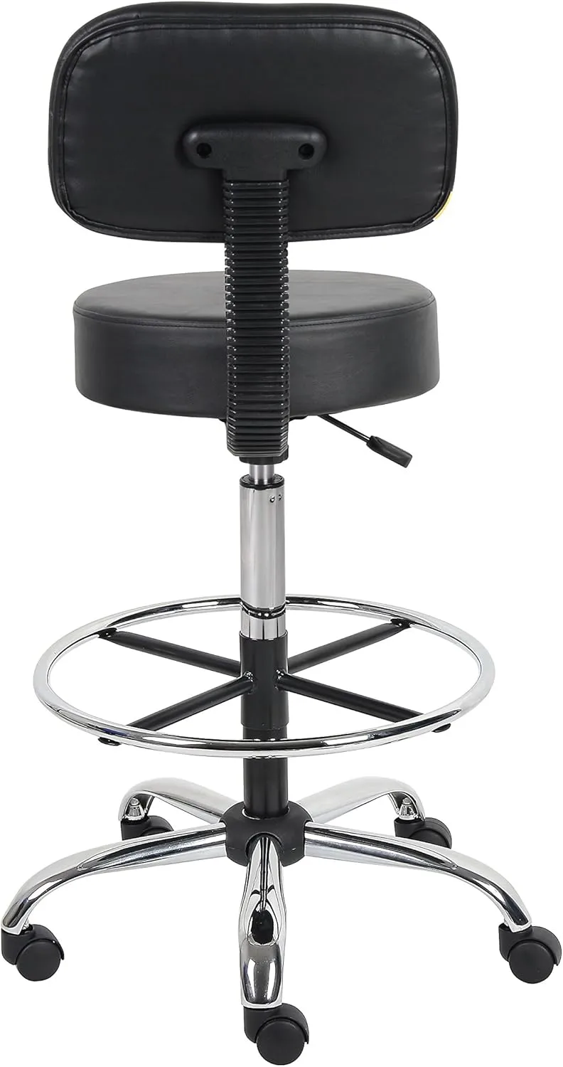Adjustable Drafting Stool with Back and Removable Foot Rest: 28 to 34" Seat Height, 16 x 16" Seat