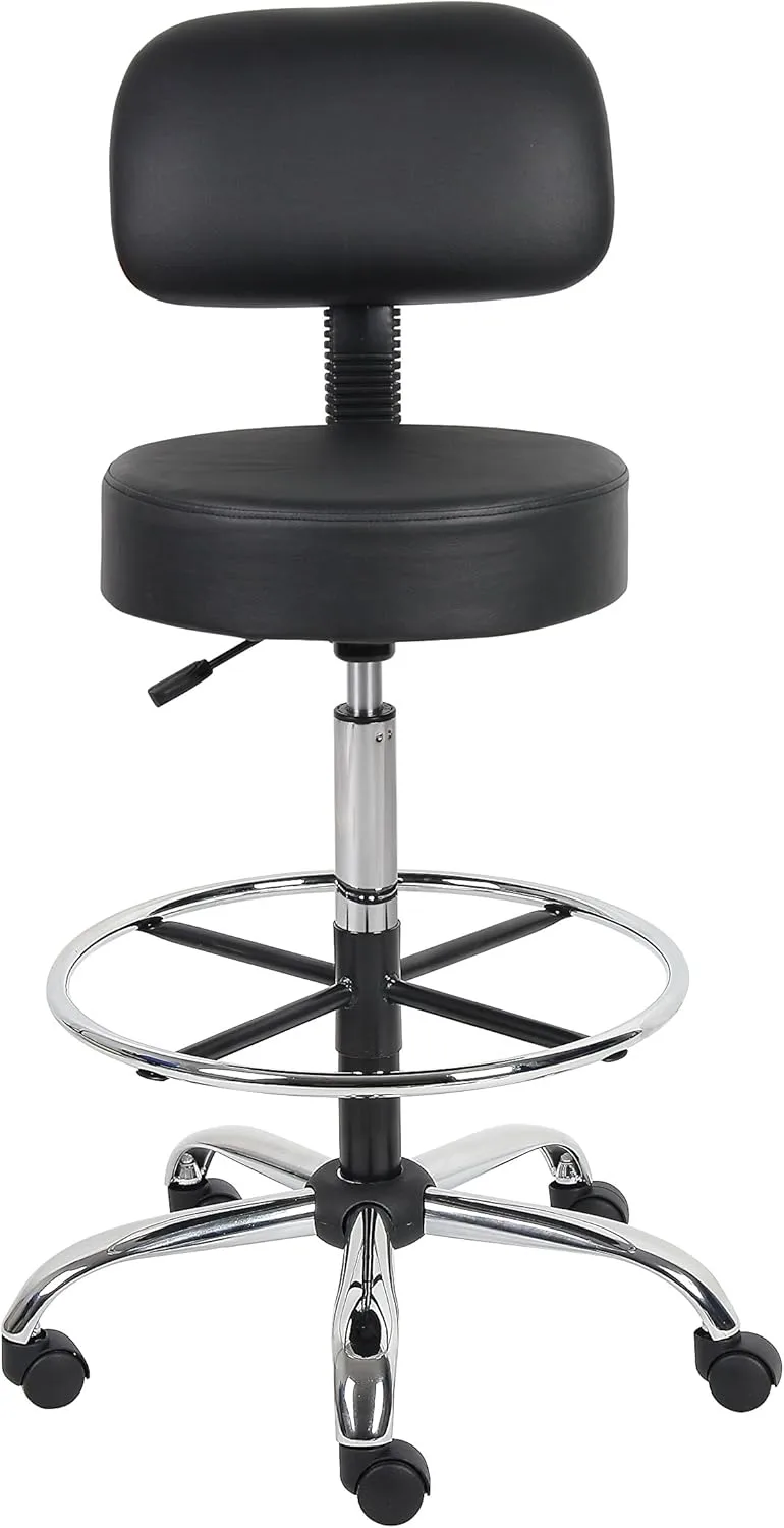 Adjustable Drafting Stool with Back and Removable Foot Rest: 28 to 34" Seat Height, 16 x 16" Seat