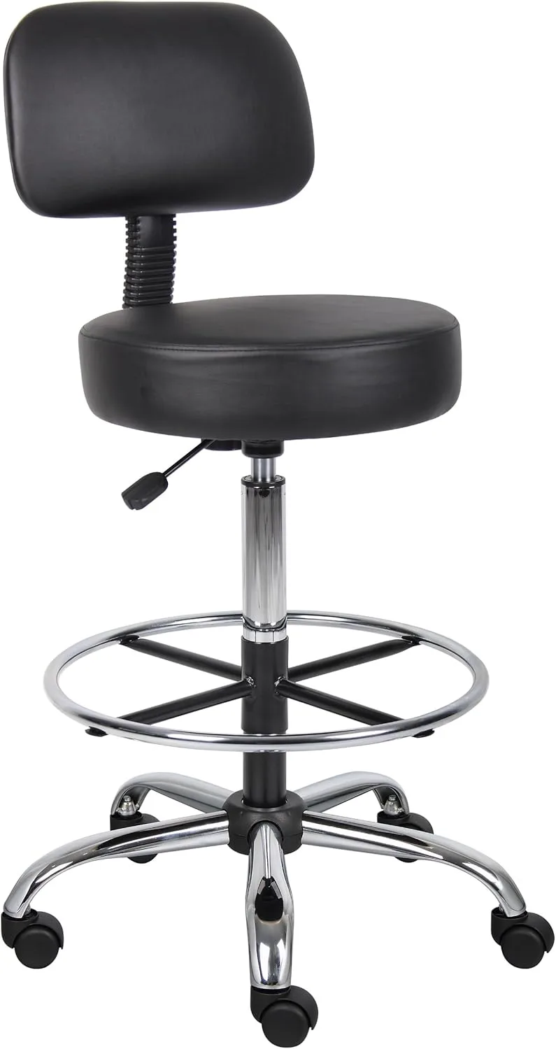 Adjustable Drafting Stool with Back and Removable Foot Rest: 28 to 34" Seat Height, 16 x 16" Seat
