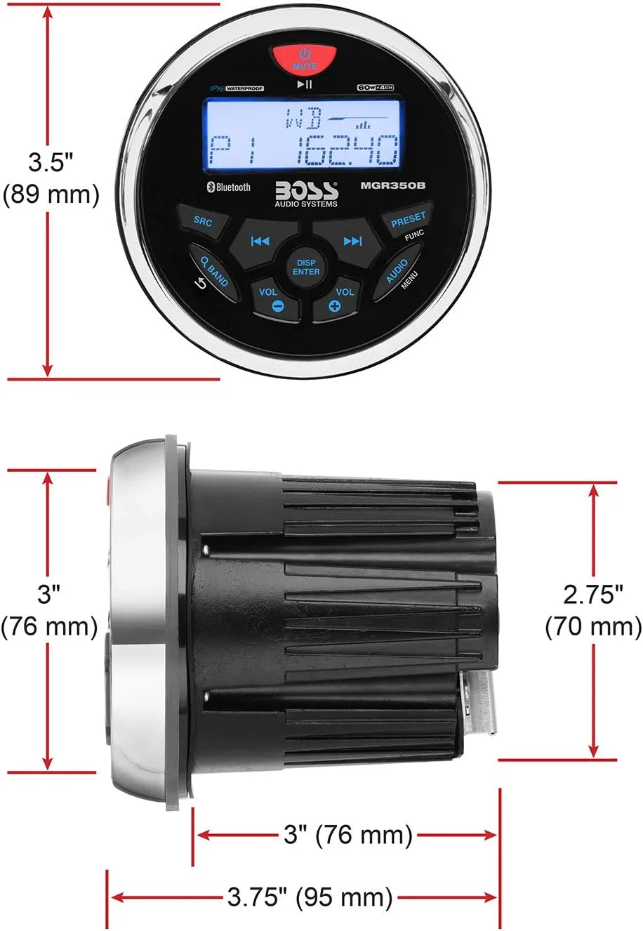 BOSS Audio Systems MGR350B Marine Gauge Receiver and Speaker Kits