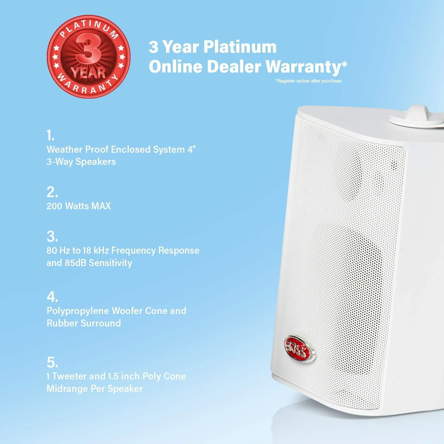 BOSS Audio Systems MR4.3 4-Inch 3-Way Marine Enclosed Speakers (Pair)