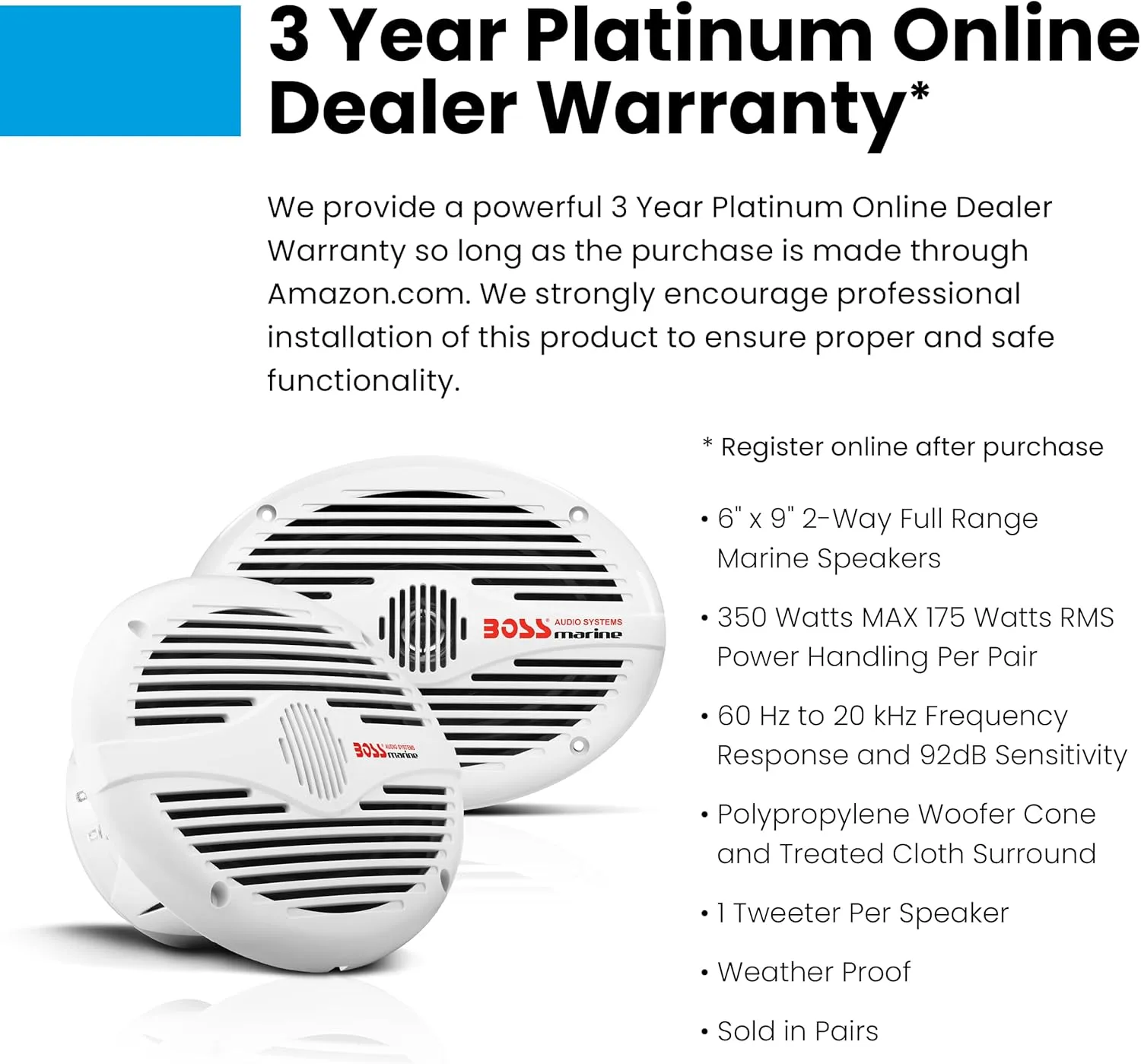 BOSS Audio Systems Marine Coaxial 2-Way Full-Range Weatherproof Speakers (Pair)