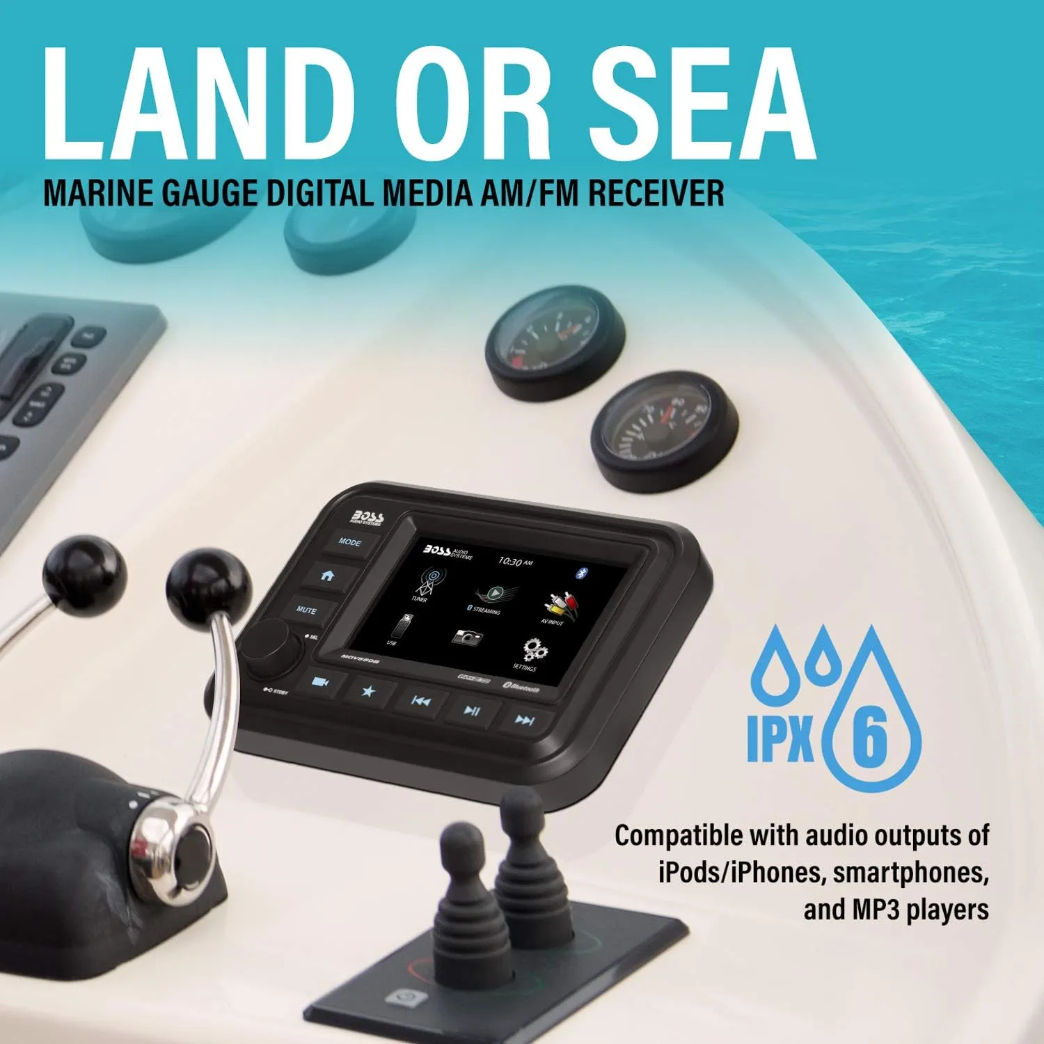 BOSS Audio Systems Marine Gauge Receiver - Weatherproof Bluetooth Digital Media Receiver