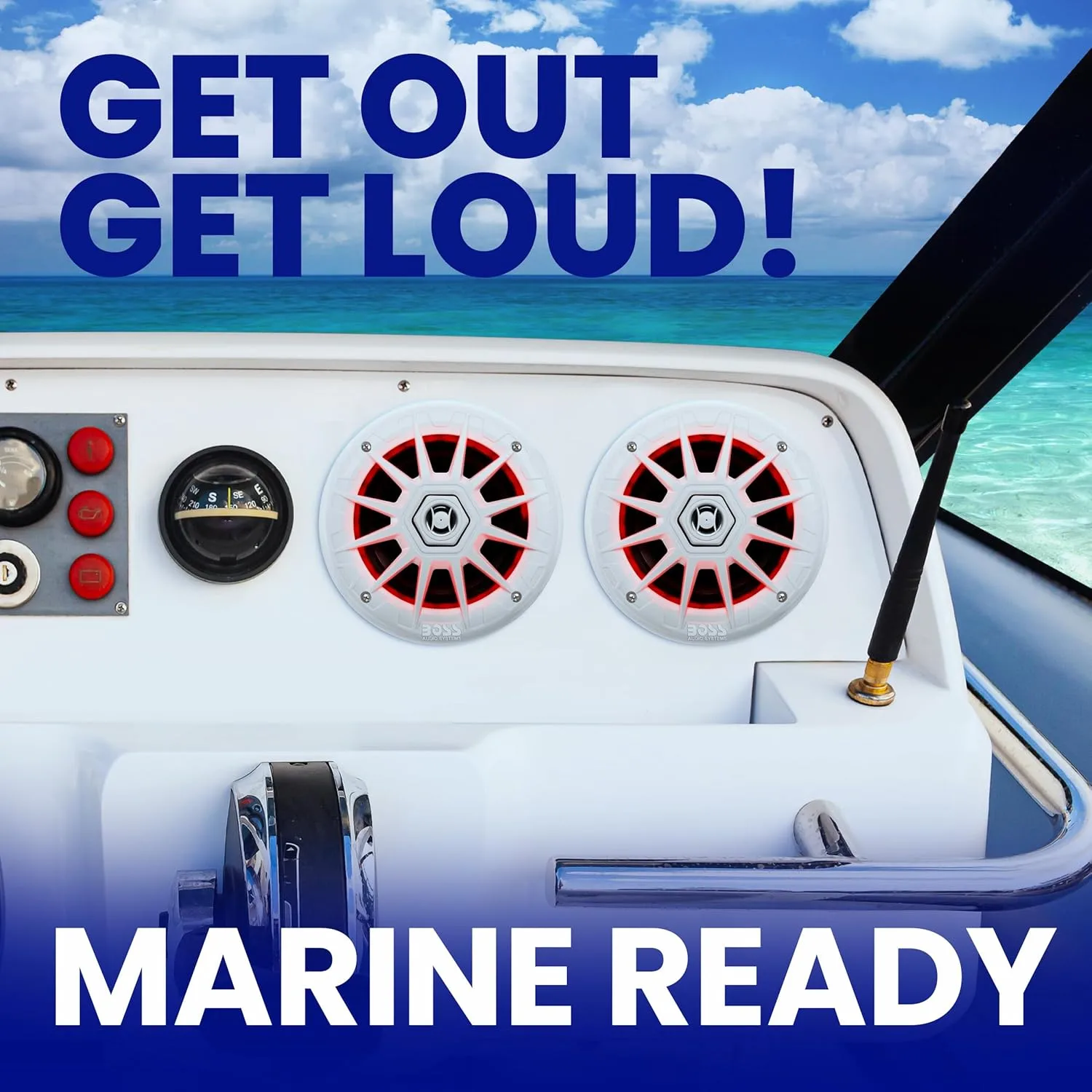 BOSS Audio Systems MRGB65 6.5 Inch Marine Boat Stereo Speakers - Coaxial, 2 Way, Full Range, Multi-Color Illumination