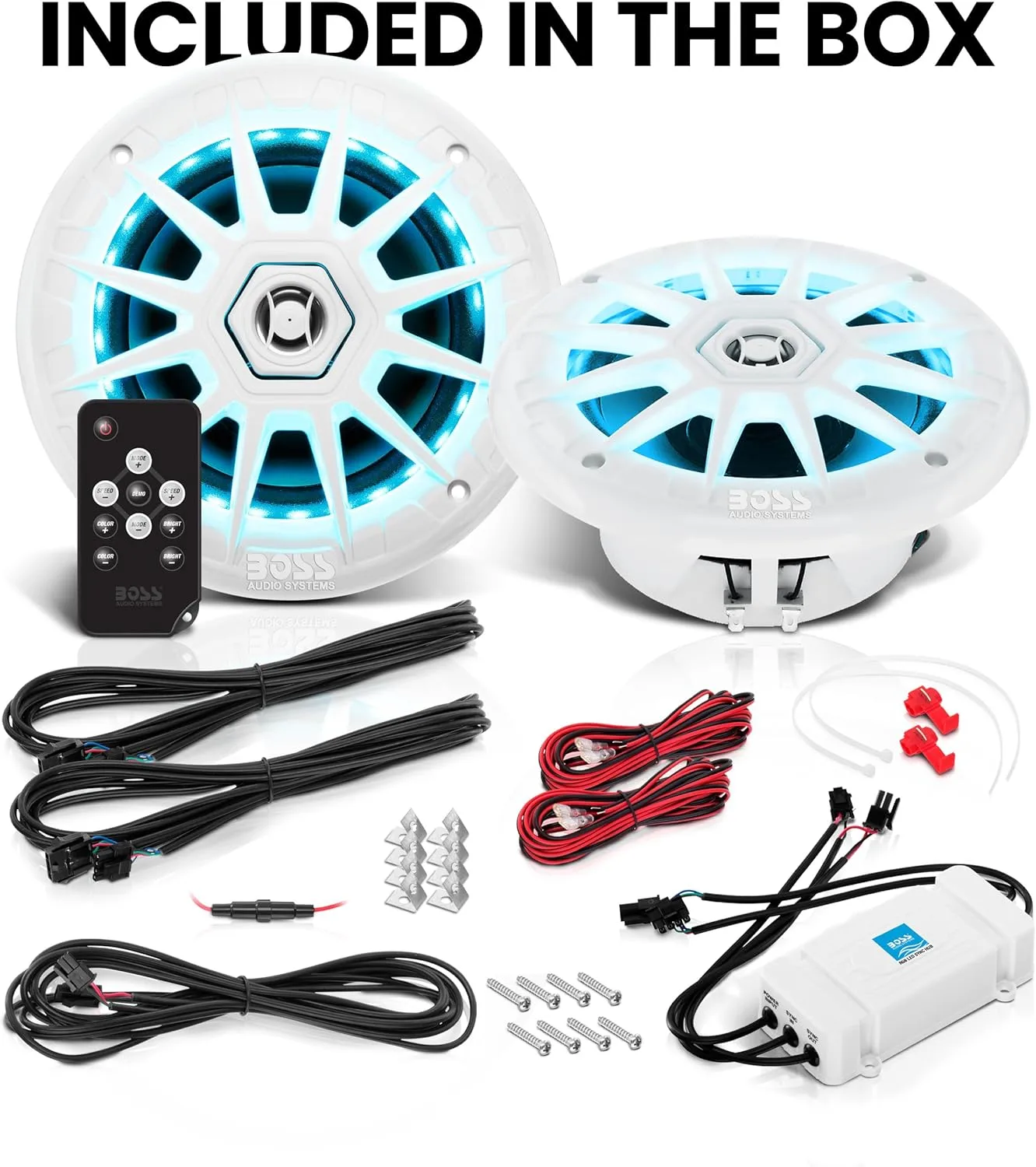 BOSS Audio Systems MRGB65 6.5 Inch Marine Boat Stereo Speakers - Coaxial, 2 Way, Full Range, Multi-Color Illumination