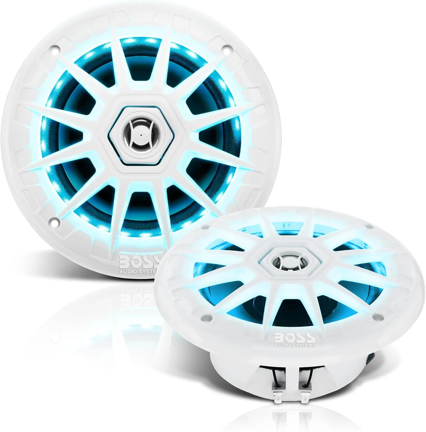 BOSS Audio Systems MRGB65 6.5 Inch Marine Boat Stereo Speakers - Coaxial, 2 Way, Full Range, Multi-Color Illumination