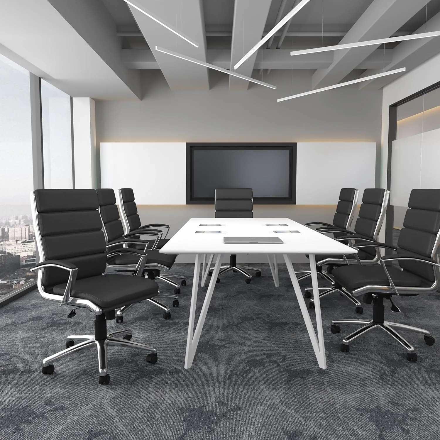 Boss Office Products CaressoftPlus Executive Chair, Traditional, Metal Chrome Finish 30D x 27W x 42H in