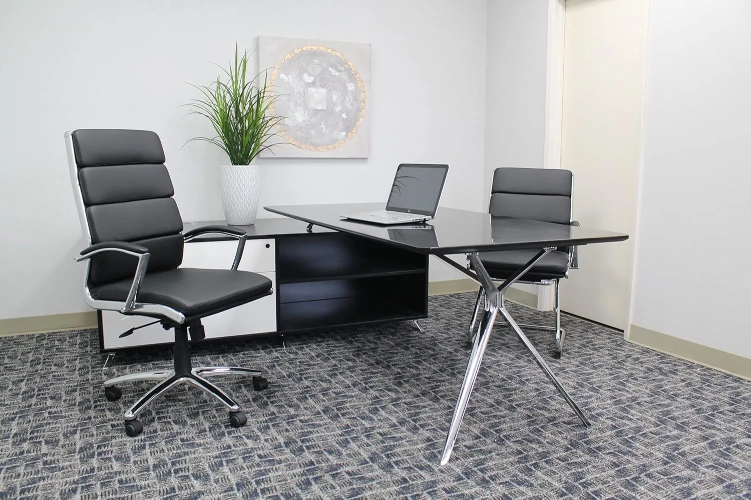 Boss Office Products CaressoftPlus Executive Chair, Traditional, Metal Chrome Finish 30D x 27W x 42H in