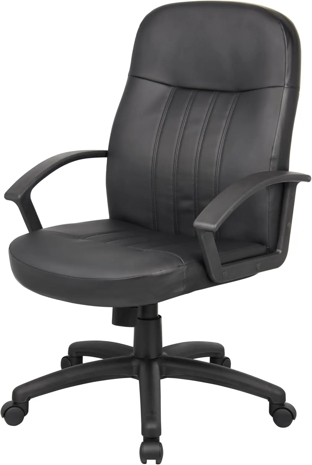 Boss Office Products Ergonomic Mid-Back Leather Chair, Black