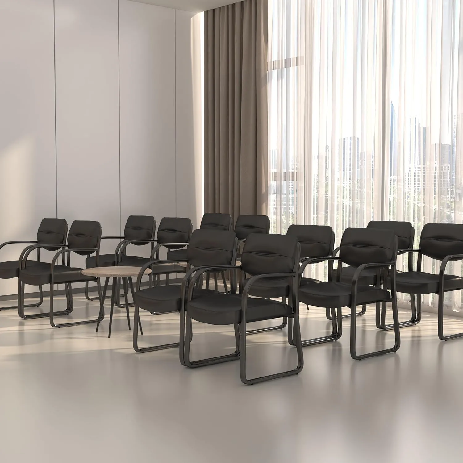 Boss Office Products Leather Sled Base Side Guest Chair, Black
