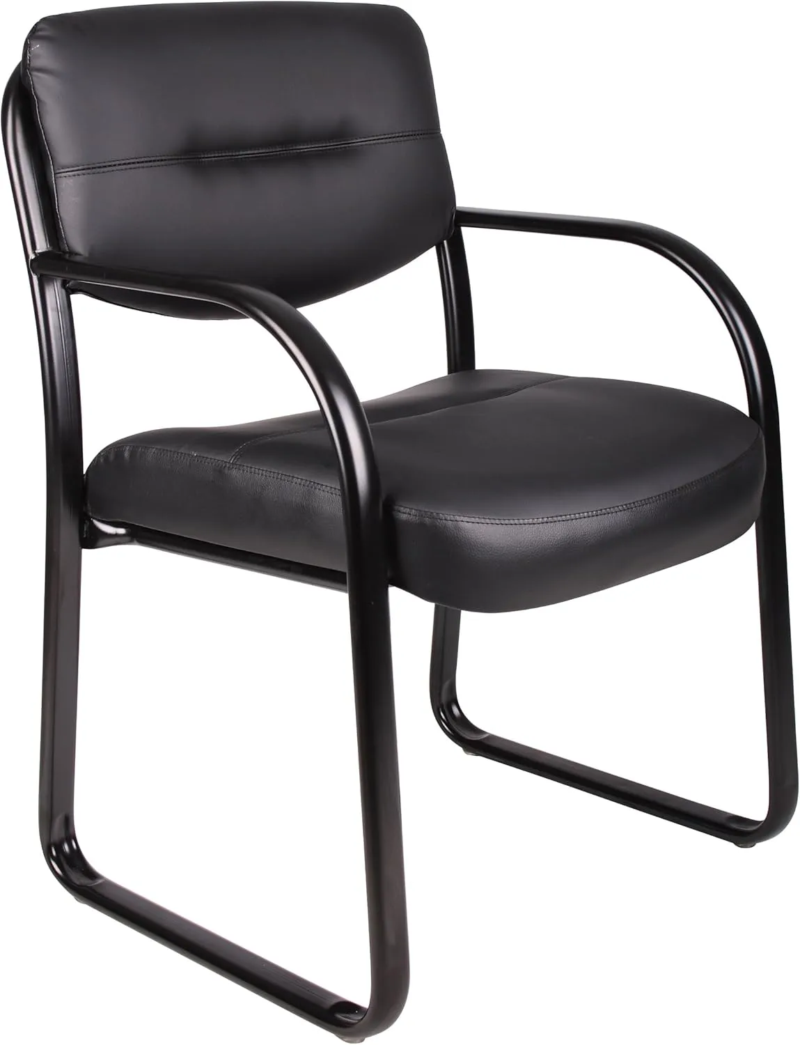 Boss Office Products Leather Sled Base Side Guest Chair, Black