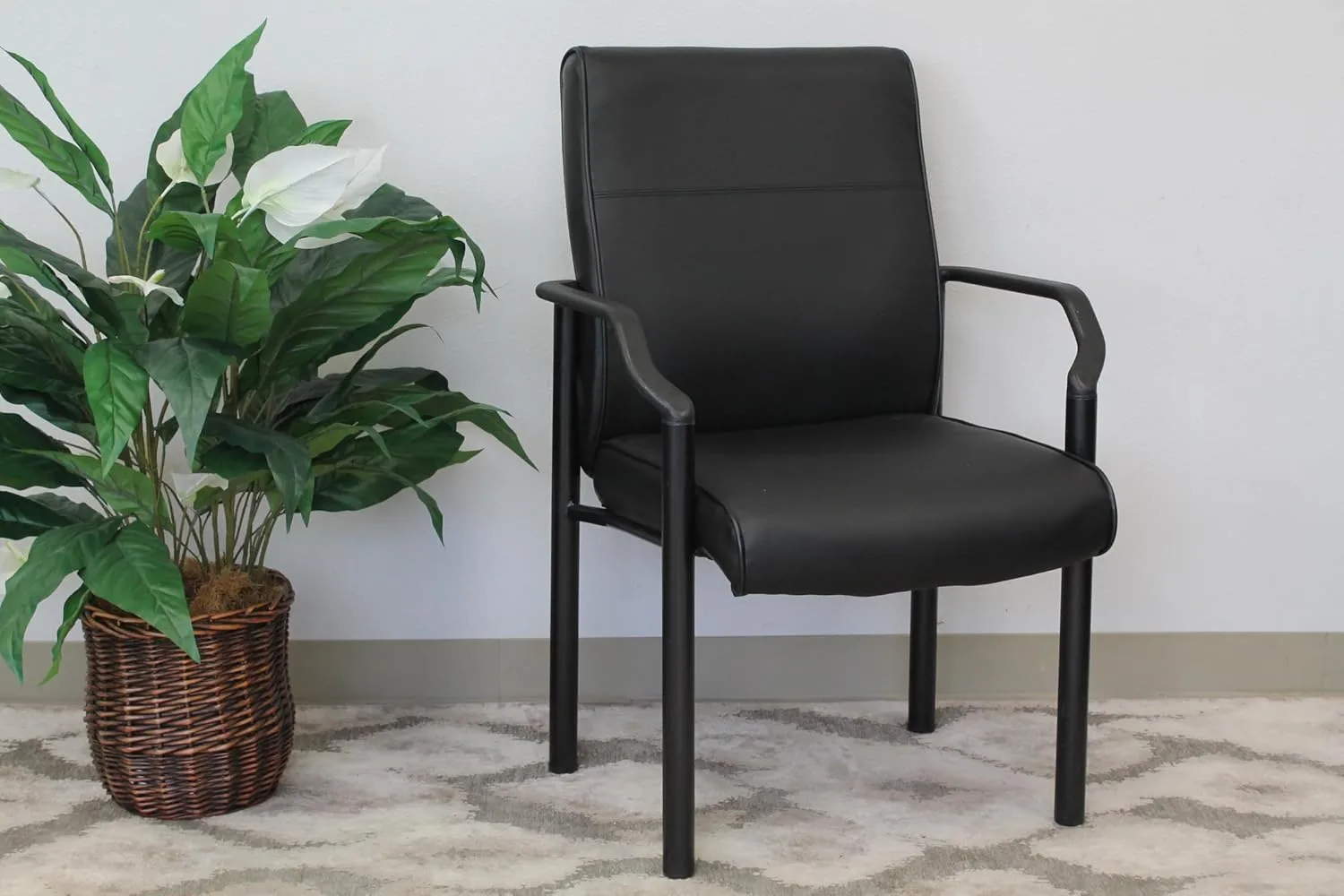 Boss Office Products Mid Back LeatherPlus Guest Chair in Black, 250 lbs