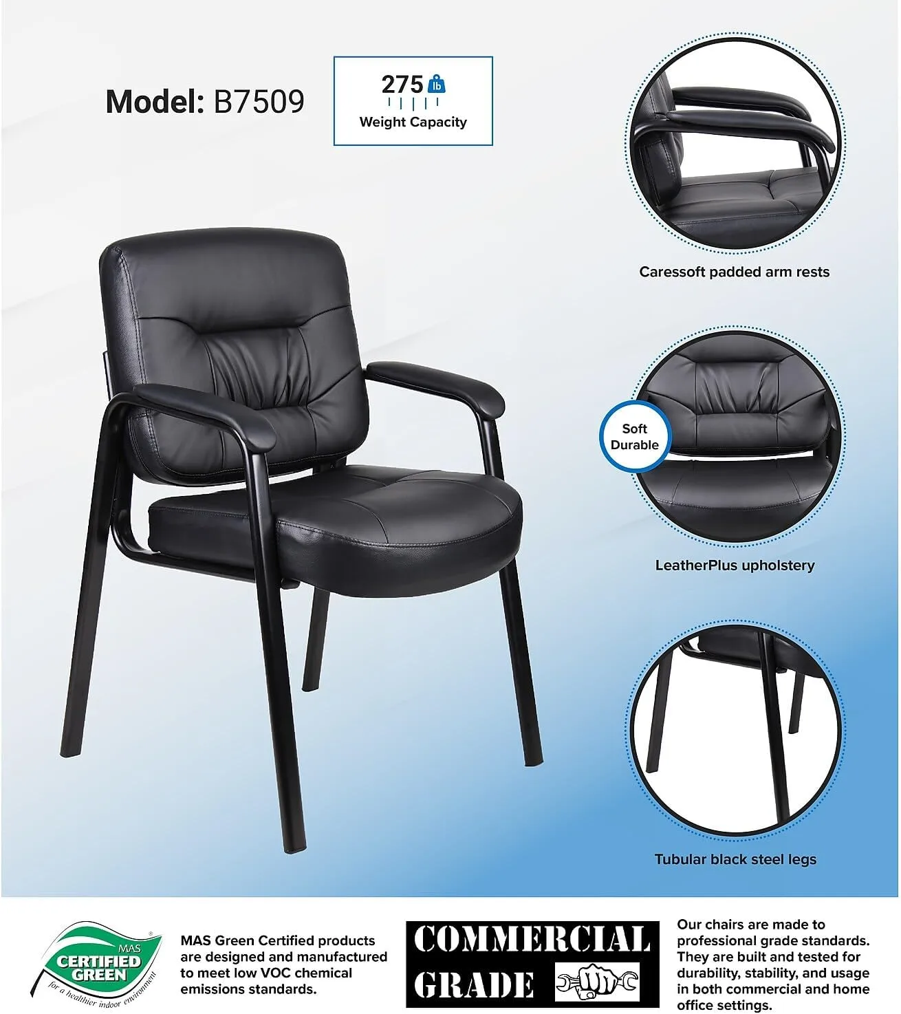 Boss Office Products Executive Mid Back LeatherPlus Guest Chair in Black