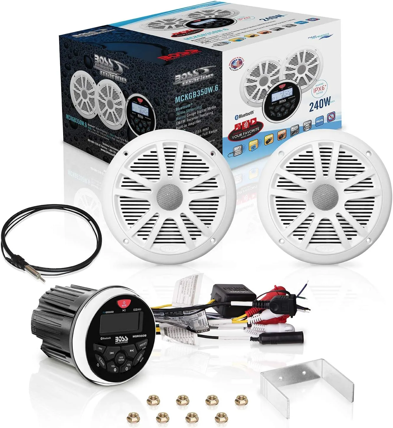 BOSS Audio Systems MGR350B Marine Gauge Receiver and Speaker Kits
