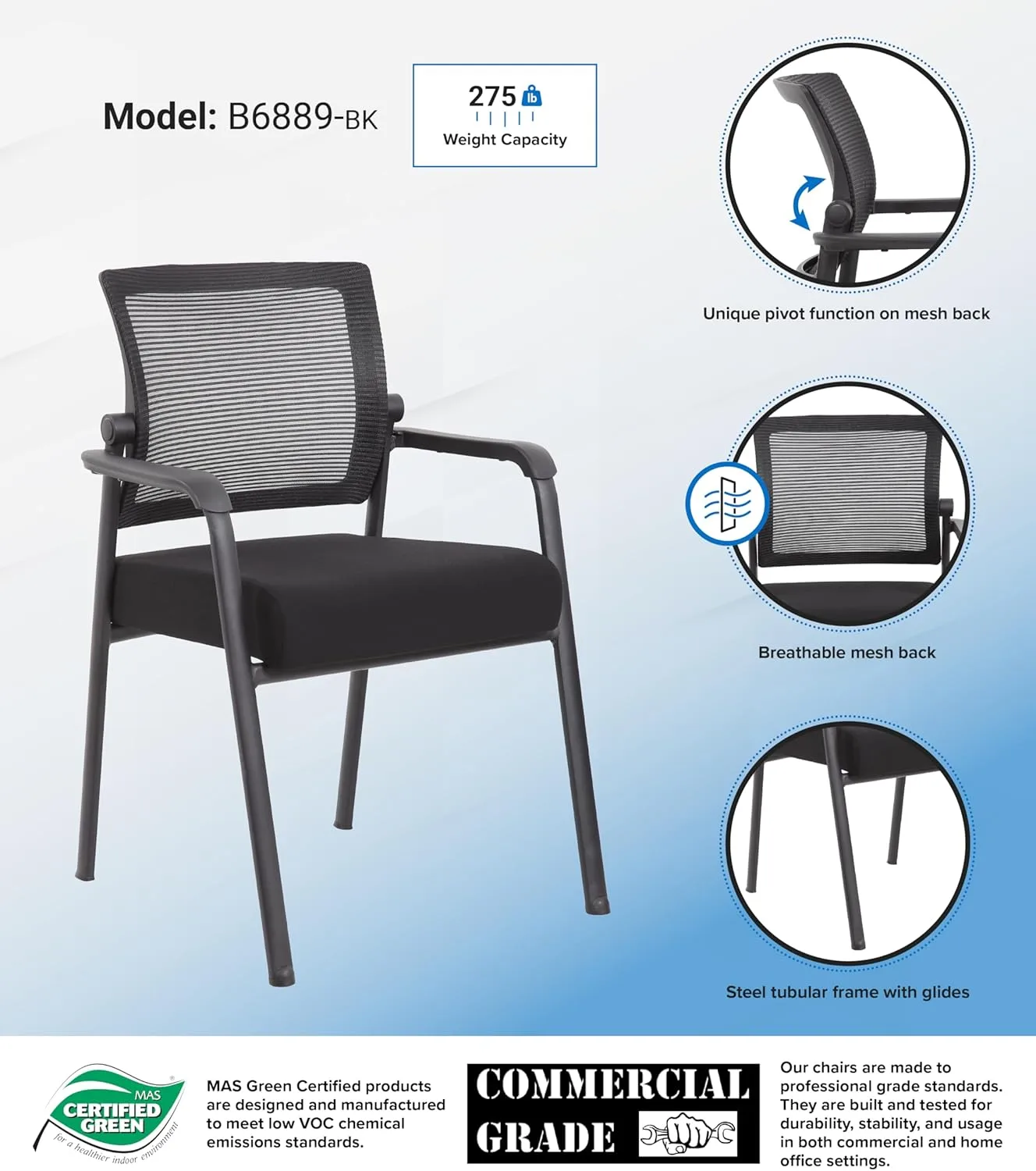 Boss Office Products Mesh 4-Legged Guest Chair, Black