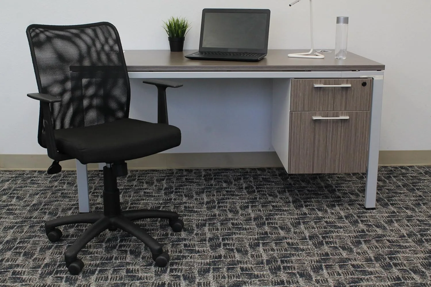 Boss Office Products Budget Mesh Task Chair with Arms in Black With T-Arms