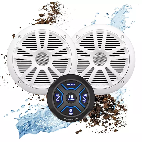 BOSS Audio Systems MG150W.6 Marine Boat Stereo Sound System Speaker Package - Built-in 2 Cannel Amplifier Head Unit