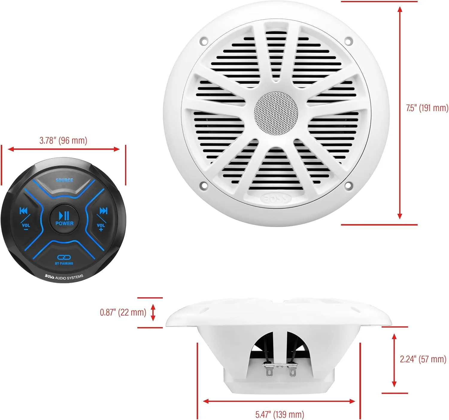 BOSS Audio Systems Marine Gauge Receiver - Weatherproof Bluetooth Digital Media Receiver