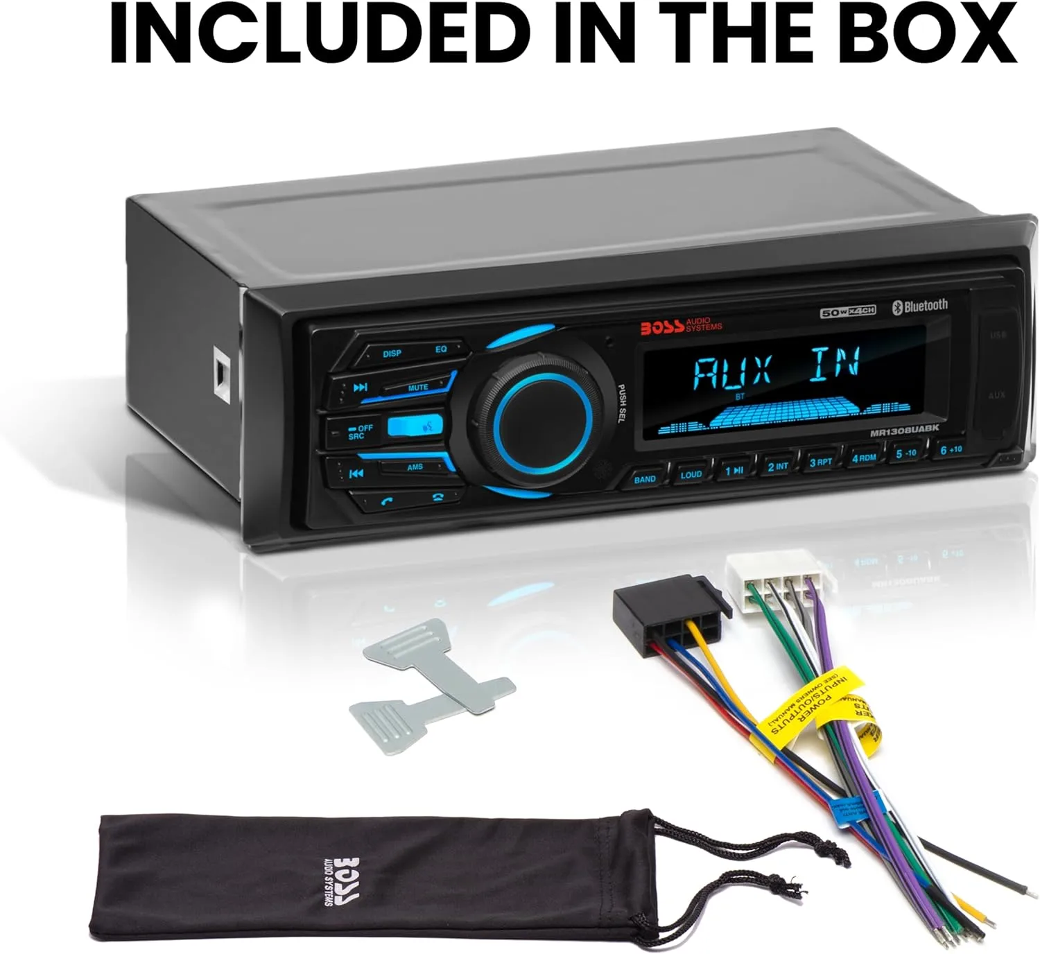 BOSS Audio Systems MR1308UABK Marine Boat Stereo – Single Din, Bluetooth, No CD DVD Player, AM/FM Radio Receiver, Aux-in