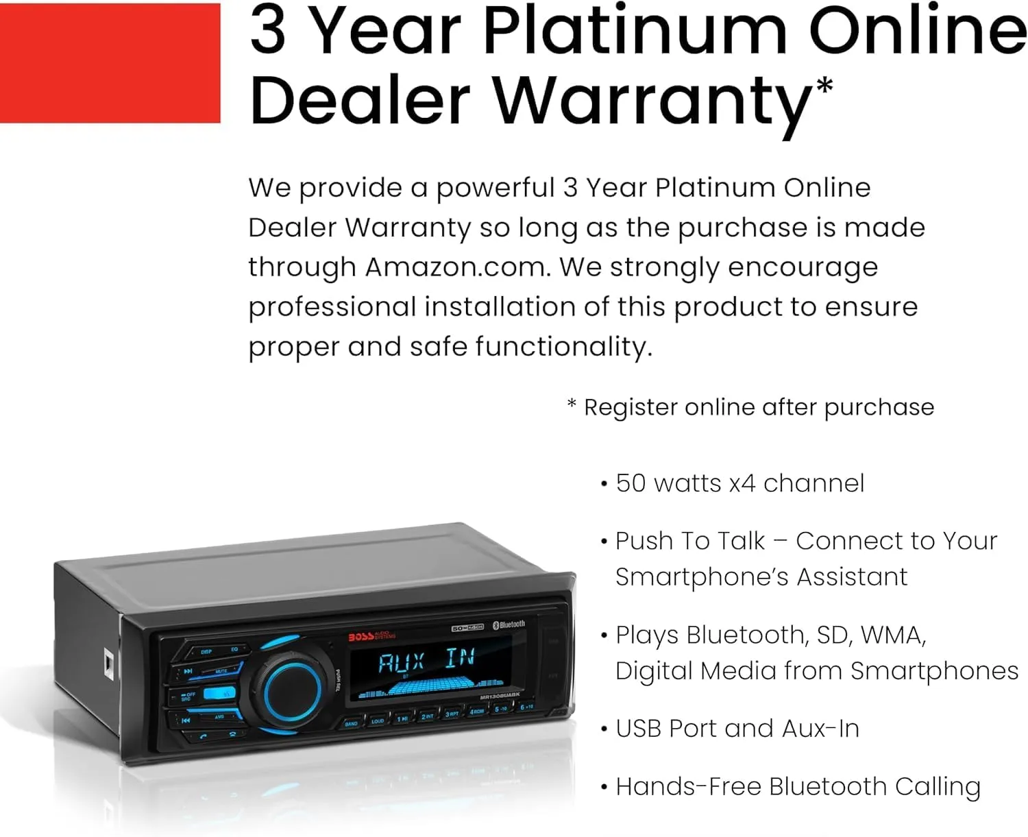 BOSS Audio Systems MR1308UABK Marine Boat Stereo – Single Din, Bluetooth, No CD DVD Player, AM/FM Radio Receiver, Aux-in
