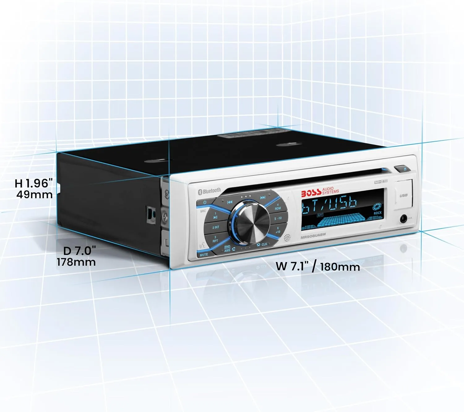 BOSS Audio Systems MR508UABW Marine Boat Stereo - Single Din, Bluetooth Audio and Calling Head Unit, AM/FM Radio Receiver