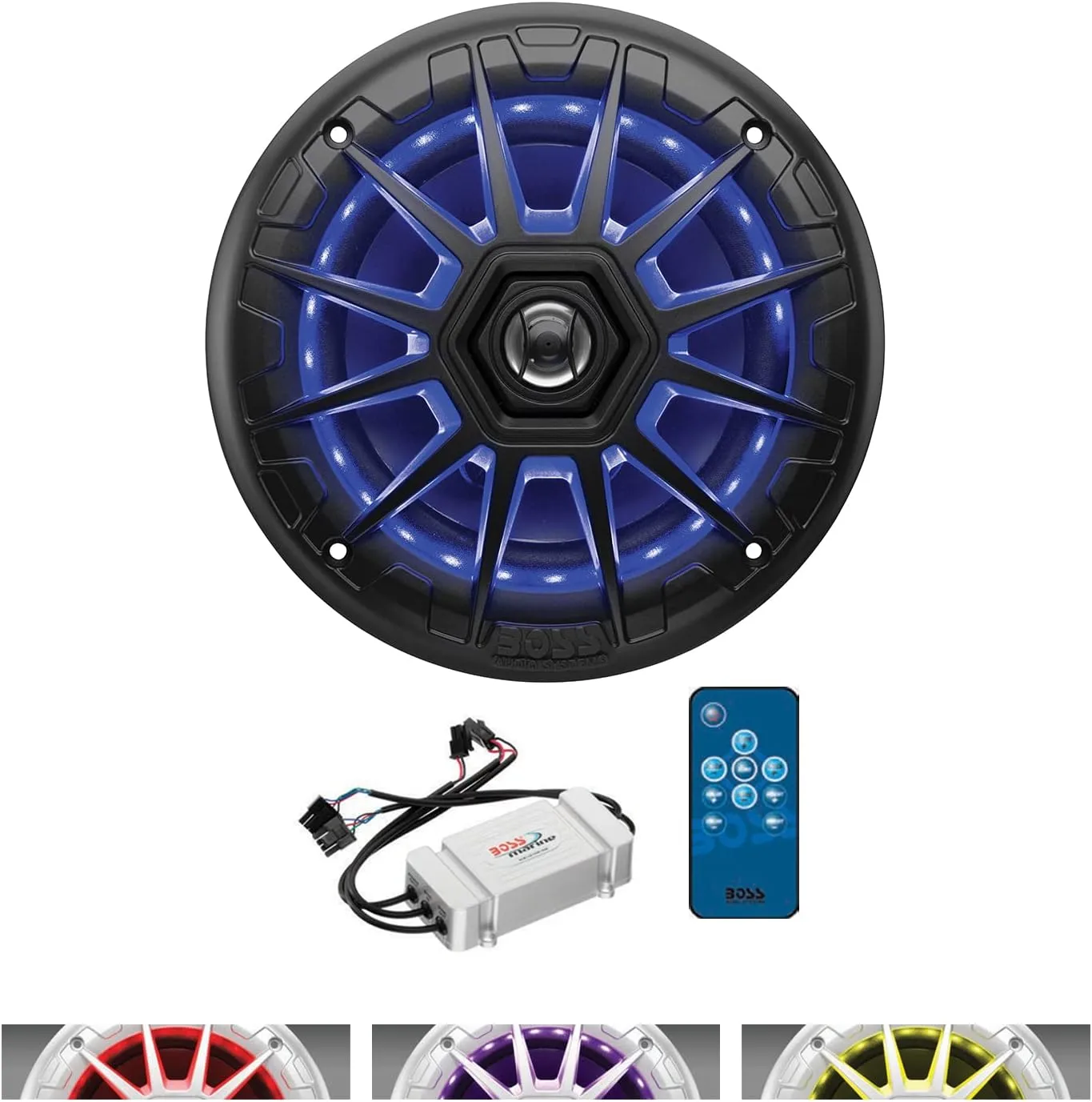 BOSS Audio Systems MRGB65 6.5 Inch Marine Boat Stereo Speakers - Coaxial, 2 Way, Full Range, Multi-Color Illumination