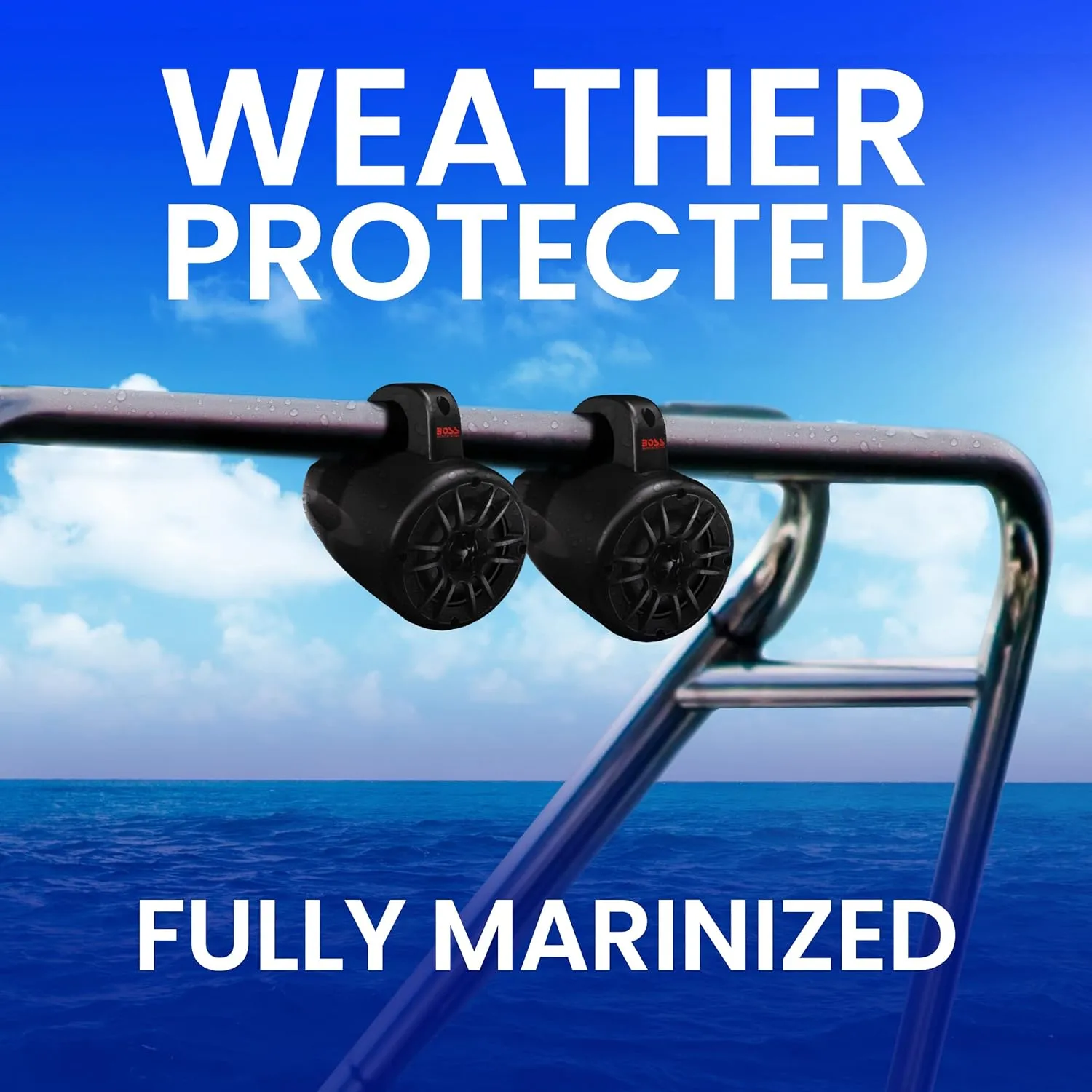 BOSS Audio Systems MRWT40 ATV UTV Marine Weatherproof Waketower System - 4 Inch Stereo Speakers, Full Range, 2 Way, Tweeters