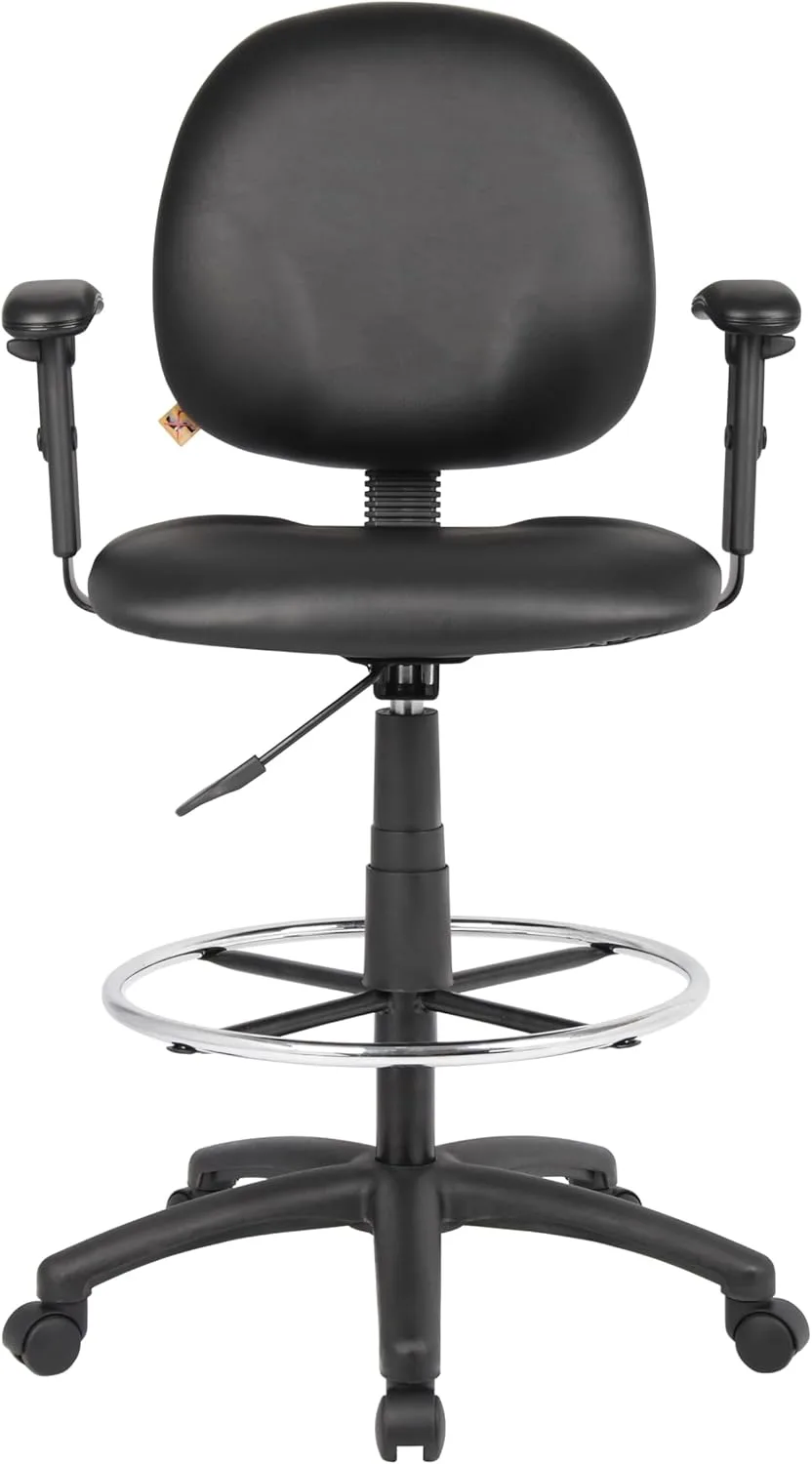 Boss Office Products B1691-CS Stand Up Caressoft Drafting Stool with Adjustable Arms in Black Black Vinyl Adjustable Arms