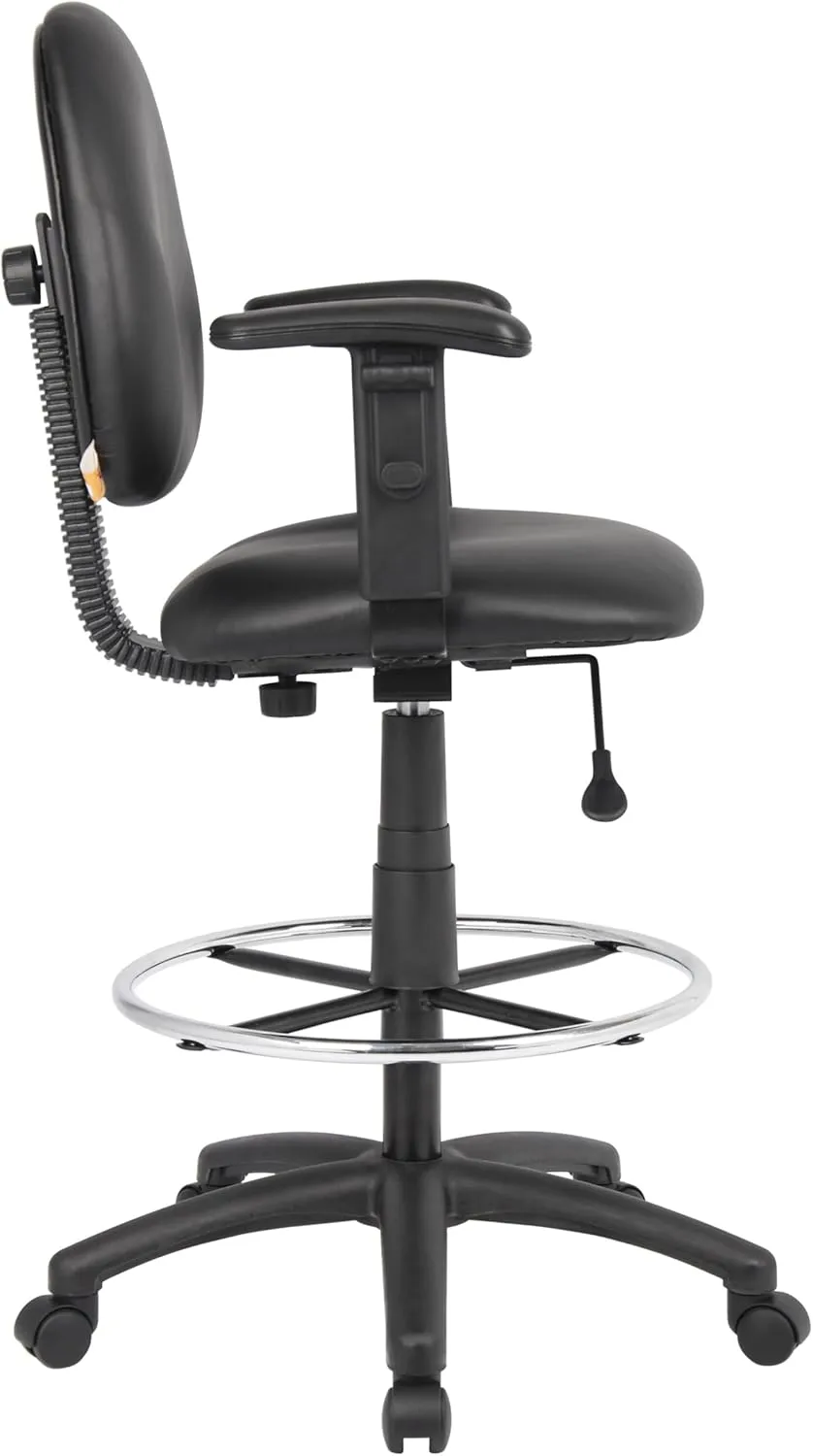 Boss Office Products B1691-CS Stand Up Caressoft Drafting Stool with Adjustable Arms in Black Black Vinyl Adjustable Arms
