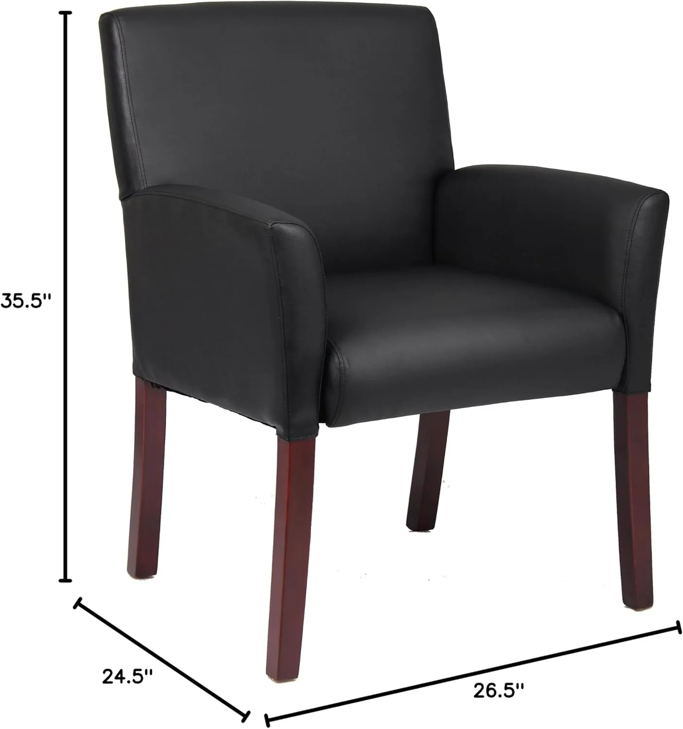 Boss Office Products Reception and Guest Box Arm Chairs with Mahogany Finish in Black Arm Chair + Guest Chair
