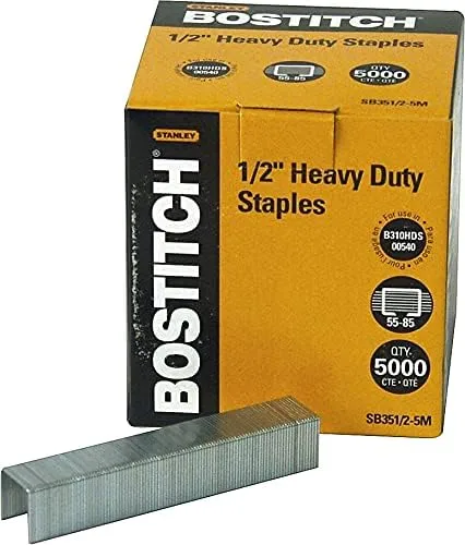 Bostitch SB35125M Heavy-Duty Premium Staples, 1/2-Inch Leg Length, 5000/Box