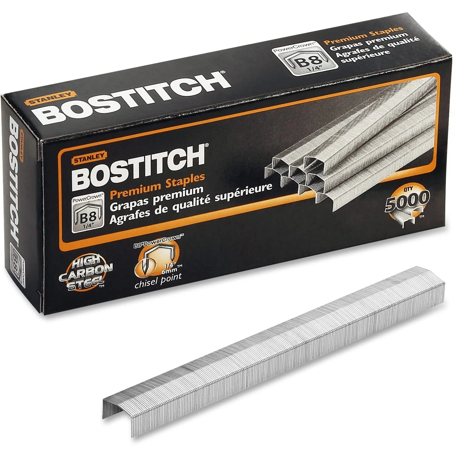 Bostitch Office B8 PowerCrown Premium Staples, 0.25 Inch Leg, Full-Strip, Ultimate Drive Performance (STCR21151/4)